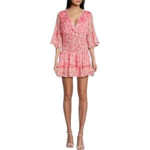 Chelsea & Violet Pink Floral V-Neck Smocked Mini Dress Size Small NWT